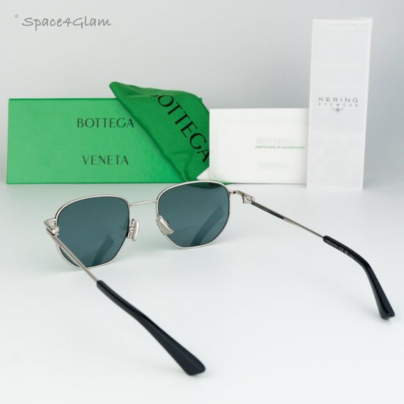 NEW Bottega Veneta BV1301S 004 Silver Green Split Panthos Unisex Sunglasses - Picture 7 of 9